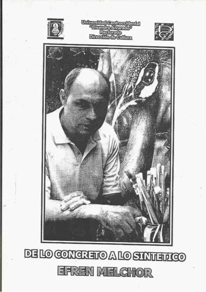 Portada de folleto de la exposición de arte "De lo concreto a lo sintético" de Efren Melchor