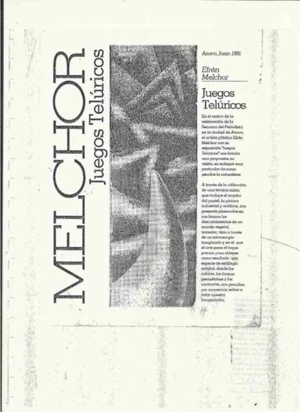 Noticia de 1995 sobre la exposición 'Juegos Telúricos' de Efren Melchor.