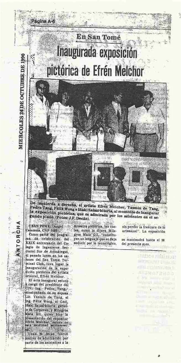 Nota de prensa sobre una exposición pictórica de Efren Melcho