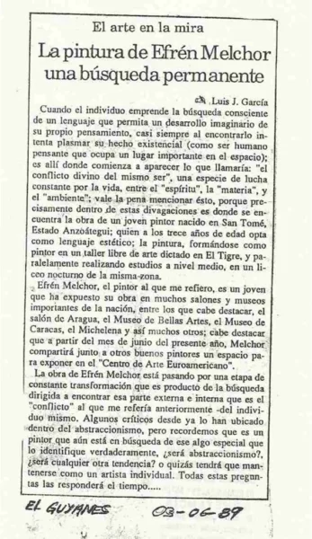 Efren Melchor y su interpretación del arte en 1989