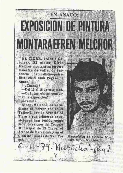 Nota de prensa sobre la exposición de pintura de Efren Melchor en Anaco.